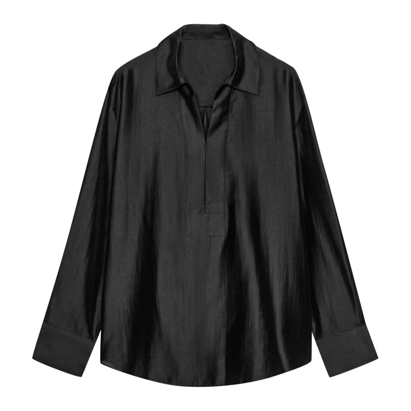 French-style Long-sleeve V-neck Elegant Versatile Striped Work Blouse — image 4