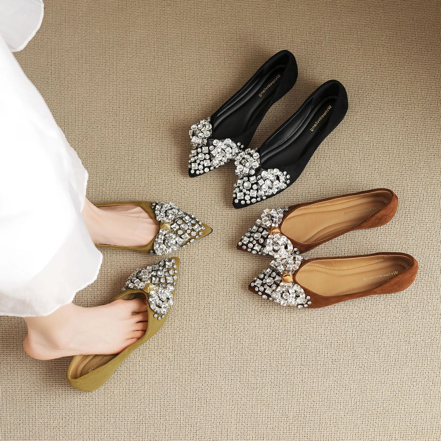 French-style Rhinestone Bow Flat Shoes — image 4