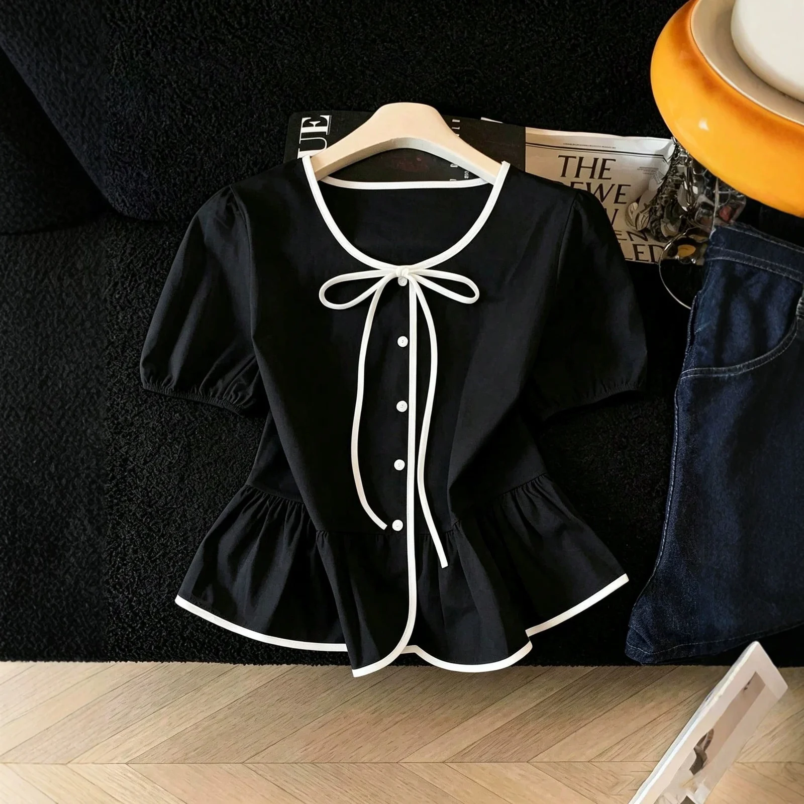 French-style Tie-front Top Versatile And Fashionable Short-sleeve Shirt — image 4