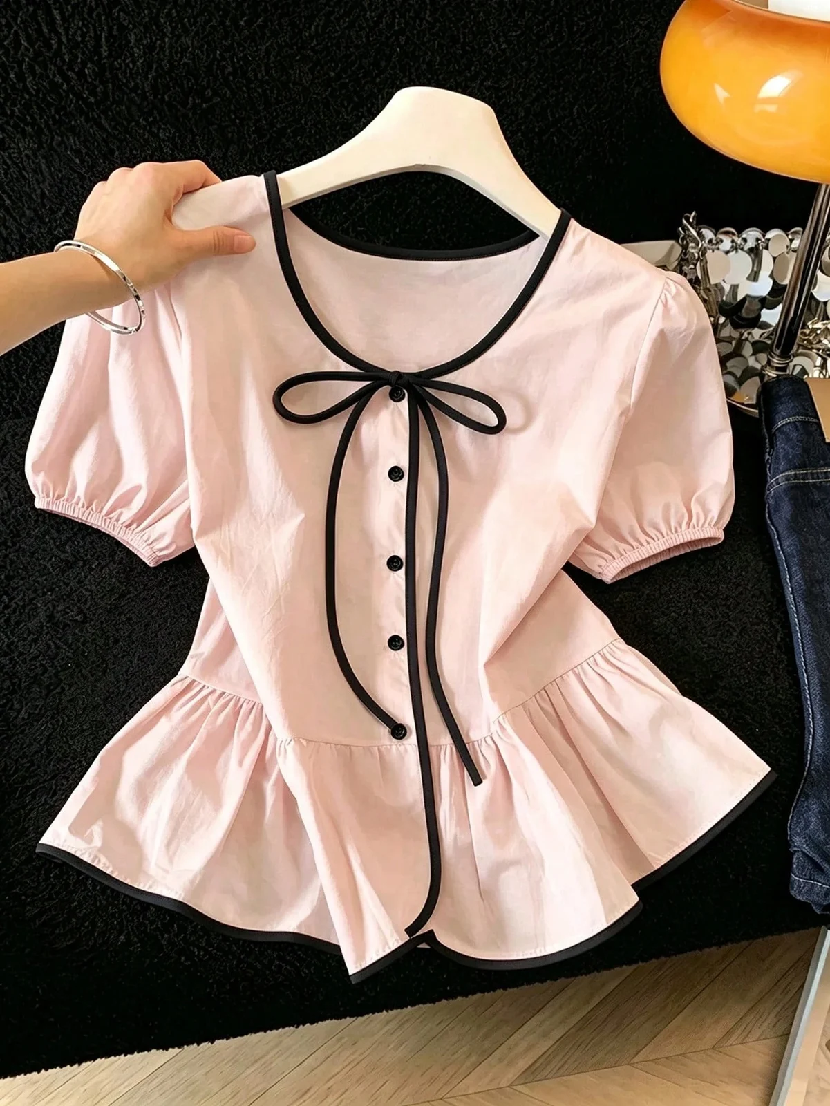 French-style Tie-front Top Versatile And Fashionable Short-sleeve Shirt — image 3