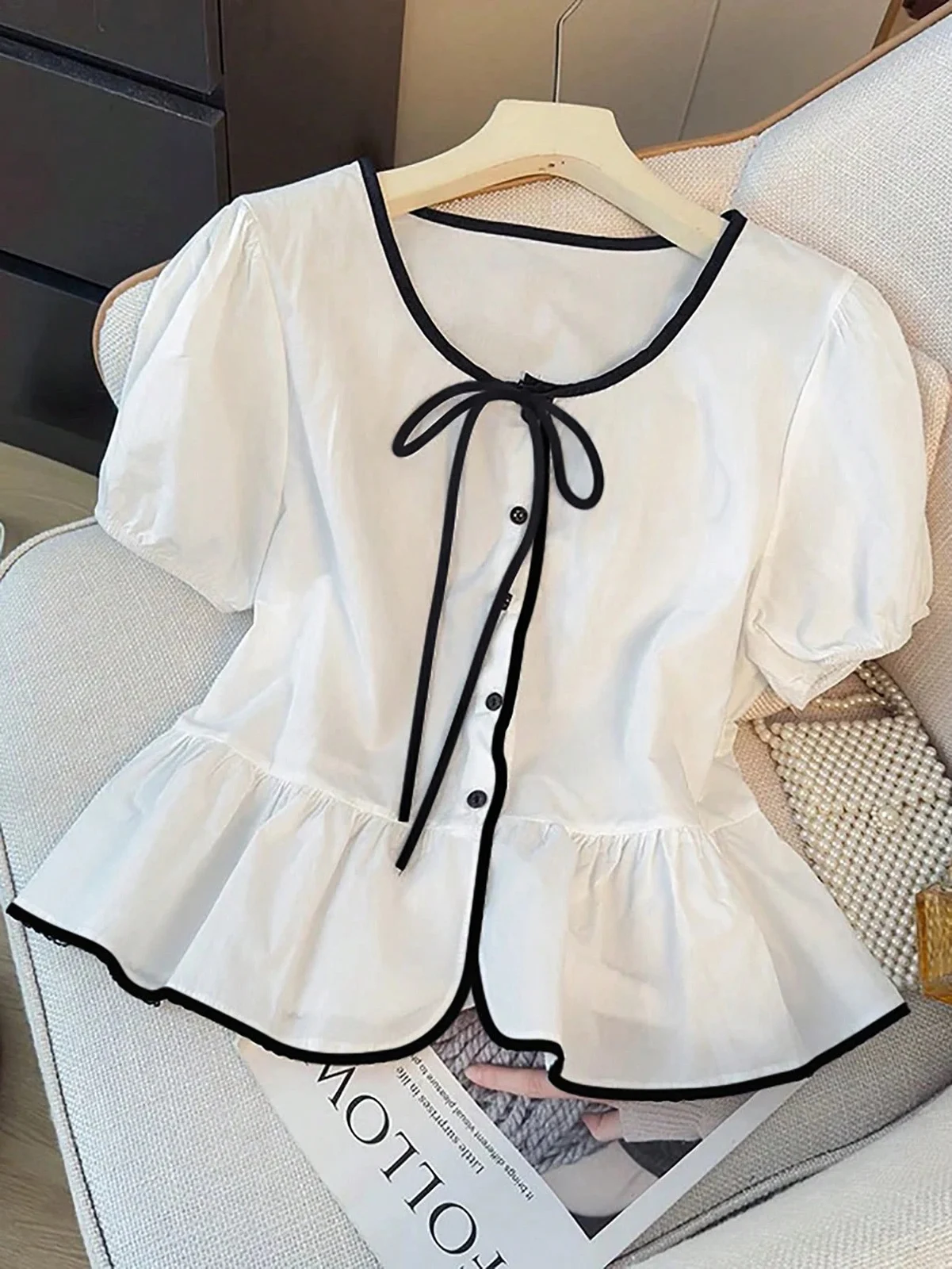 French-style Tie-front Top Versatile And Fashionable Short-sleeve Shirt — image 5