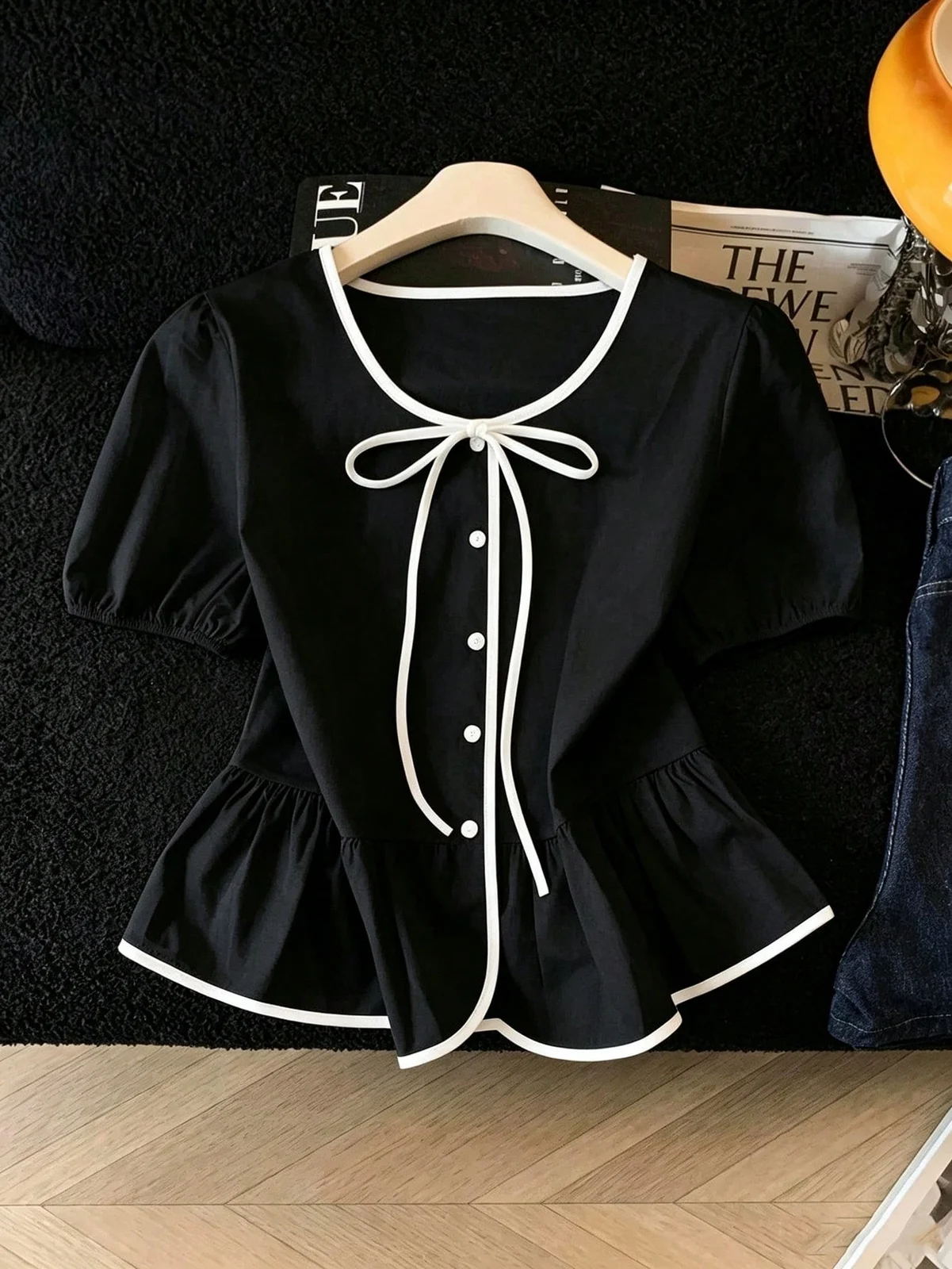 French-style Tie-front Top Versatile And Fashionable Short-sleeve Shirt — image 2