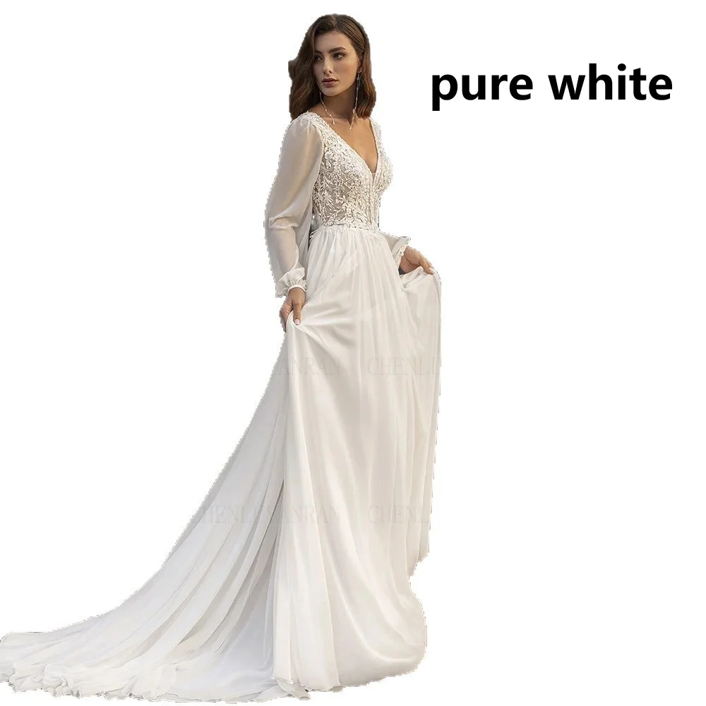 French-style V-neck Long-sleeved Lace Light Wedding Dress — image 2
