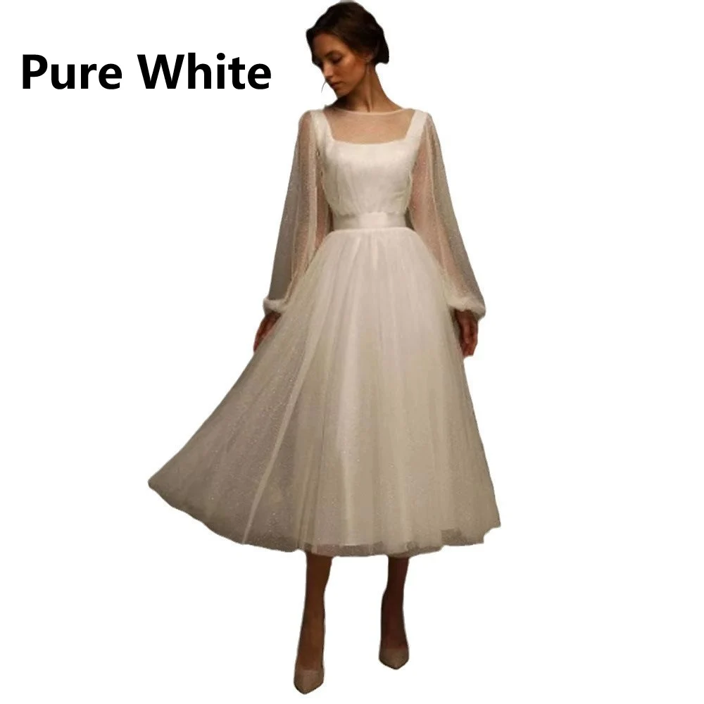French-style Vintage Square-neck Midi Light Wedding Dress — image 4