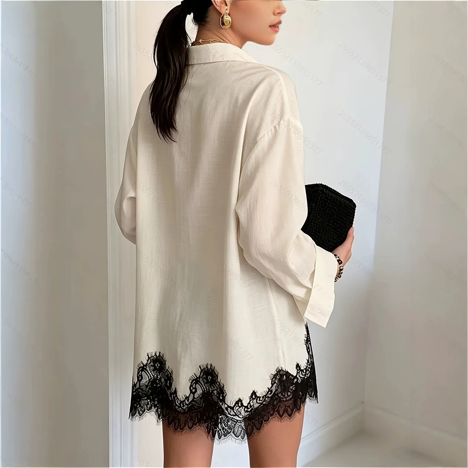 French-style Womens Solid-color Long-sleeve Fashion Casual Loose-fitting — image 4