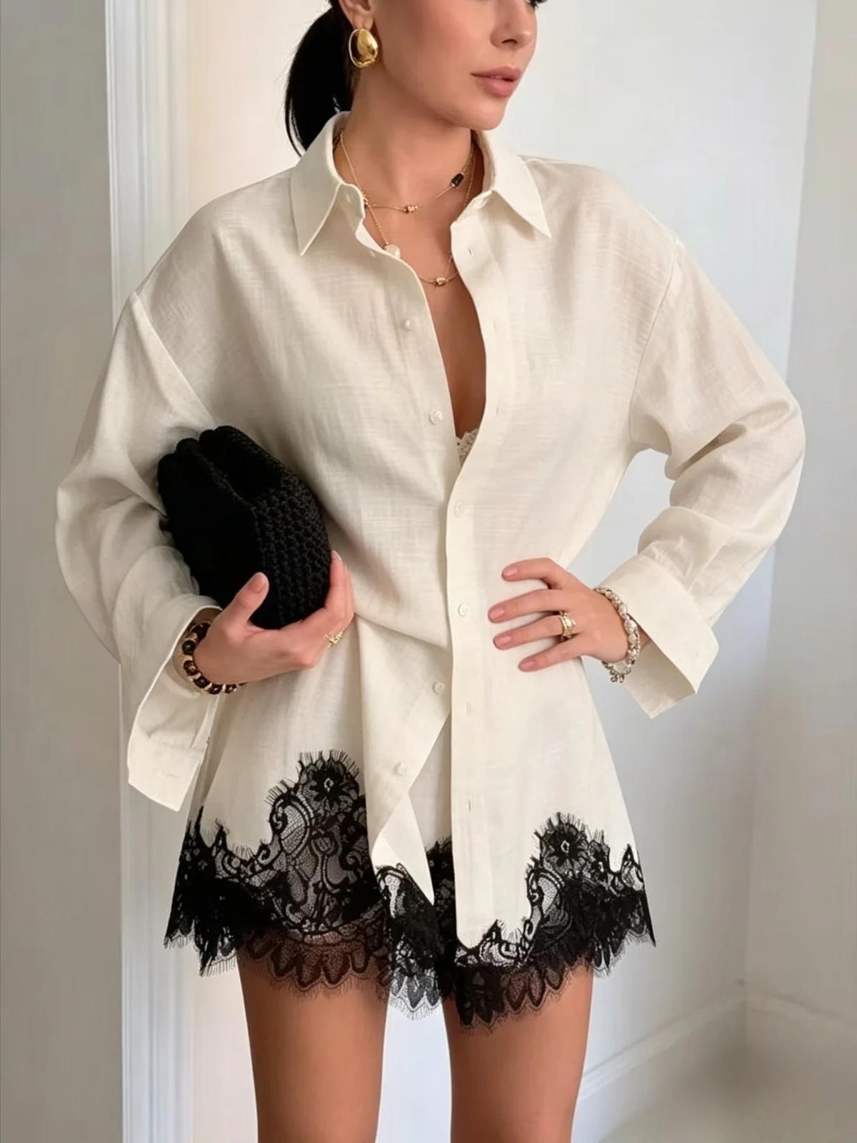 French-style Womens Solid-color Long-sleeve Fashion Casual Loose-fitting — image 6