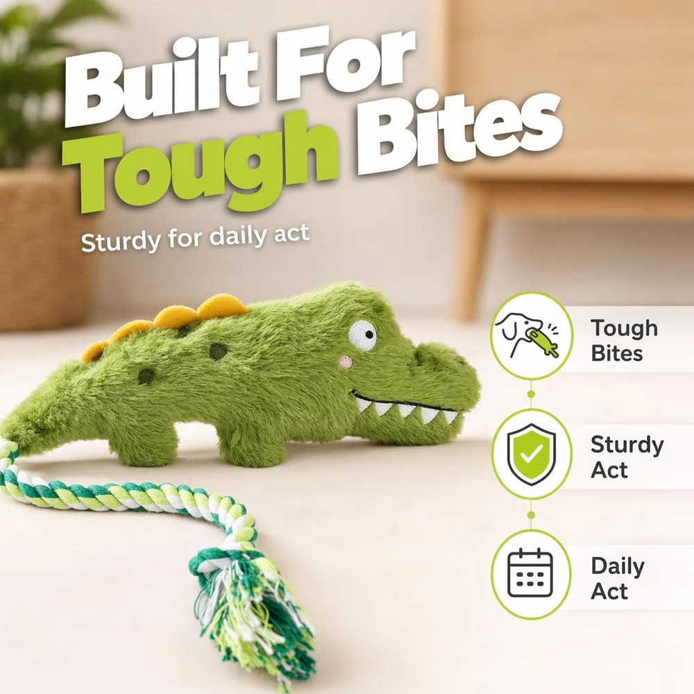 Fun Knotty Crocodile Dog Chew Toy For Interactive Play Cotton Rope And Squeaky Plush,… — image 7