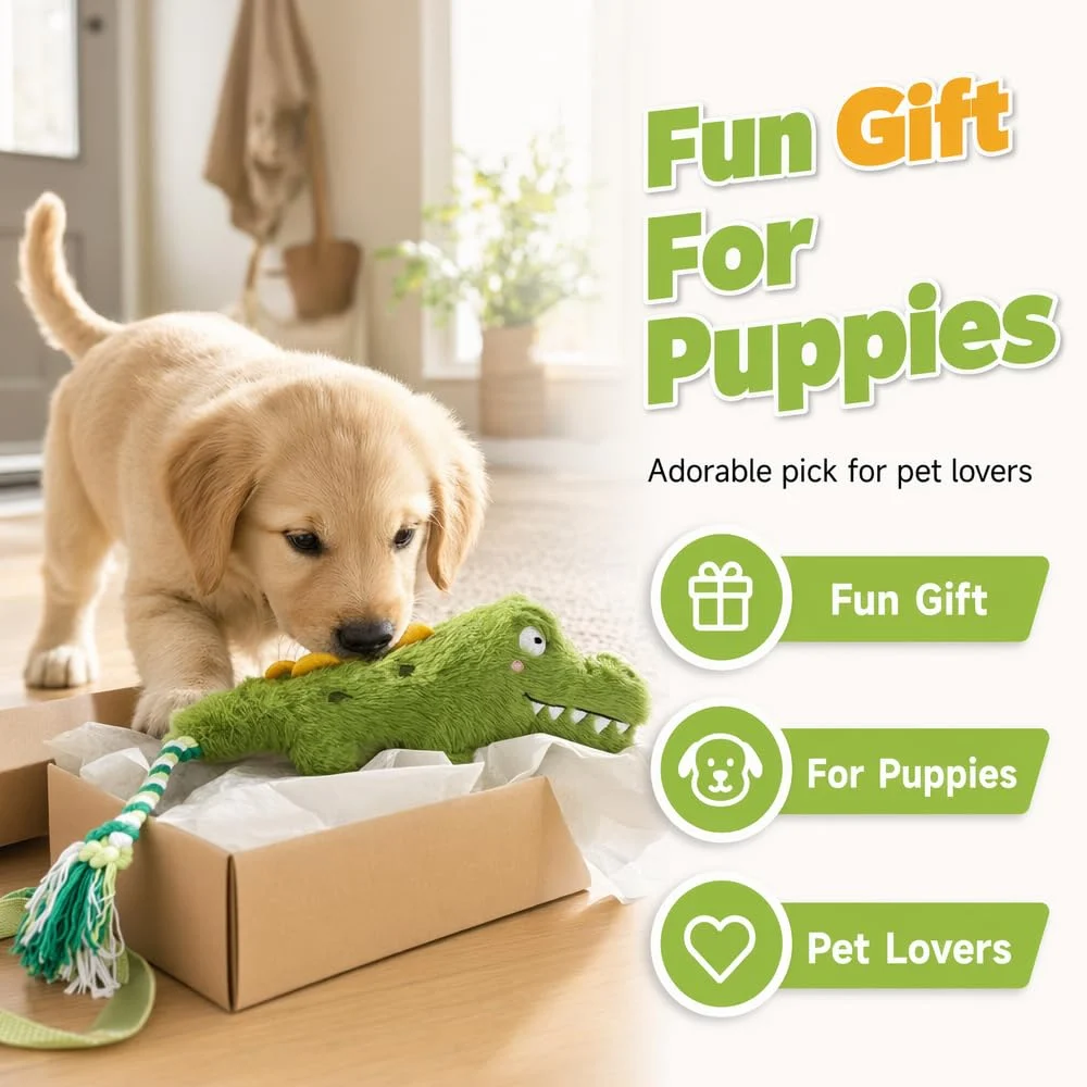 Fun Knotty Crocodile Dog Chew Toy For Interactive Play Cotton Rope And Squeaky Plush,… — image 4
