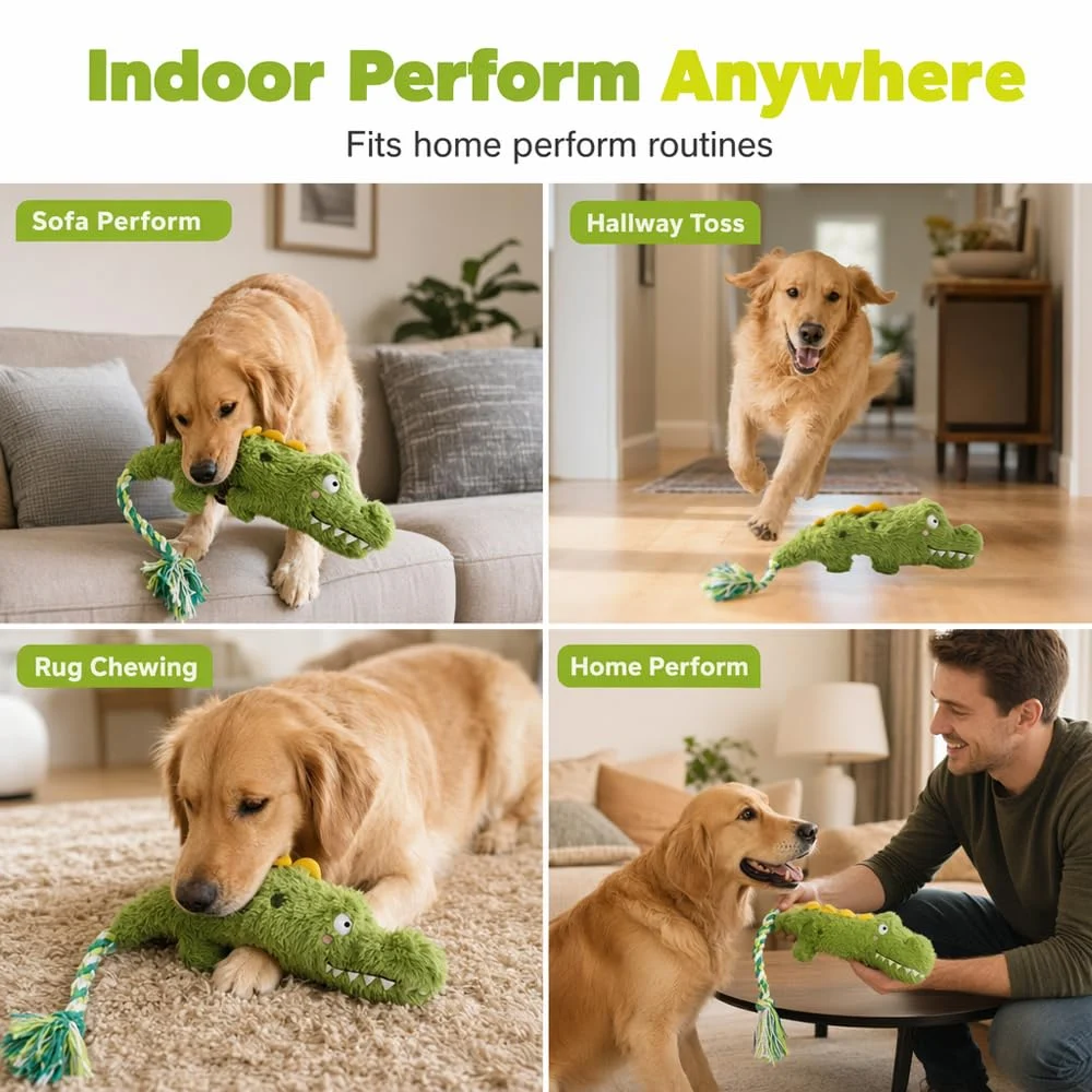 Fun Knotty Crocodile Dog Chew Toy For Interactive Play Cotton Rope And Squeaky Plush,… — image 8