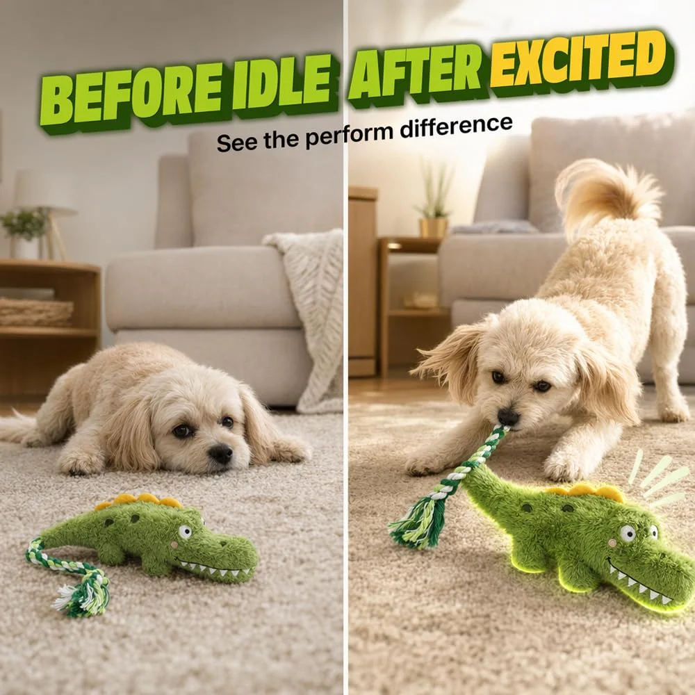 Fun Knotty Crocodile Dog Chew Toy For Interactive Play Cotton Rope And Squeaky Plush,… — image 2