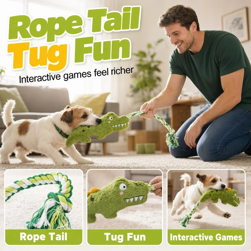 Fun Knotty Crocodile Dog Chew Toy For Interactive Play Cotton Rope And Squeaky Plush,… — image 6