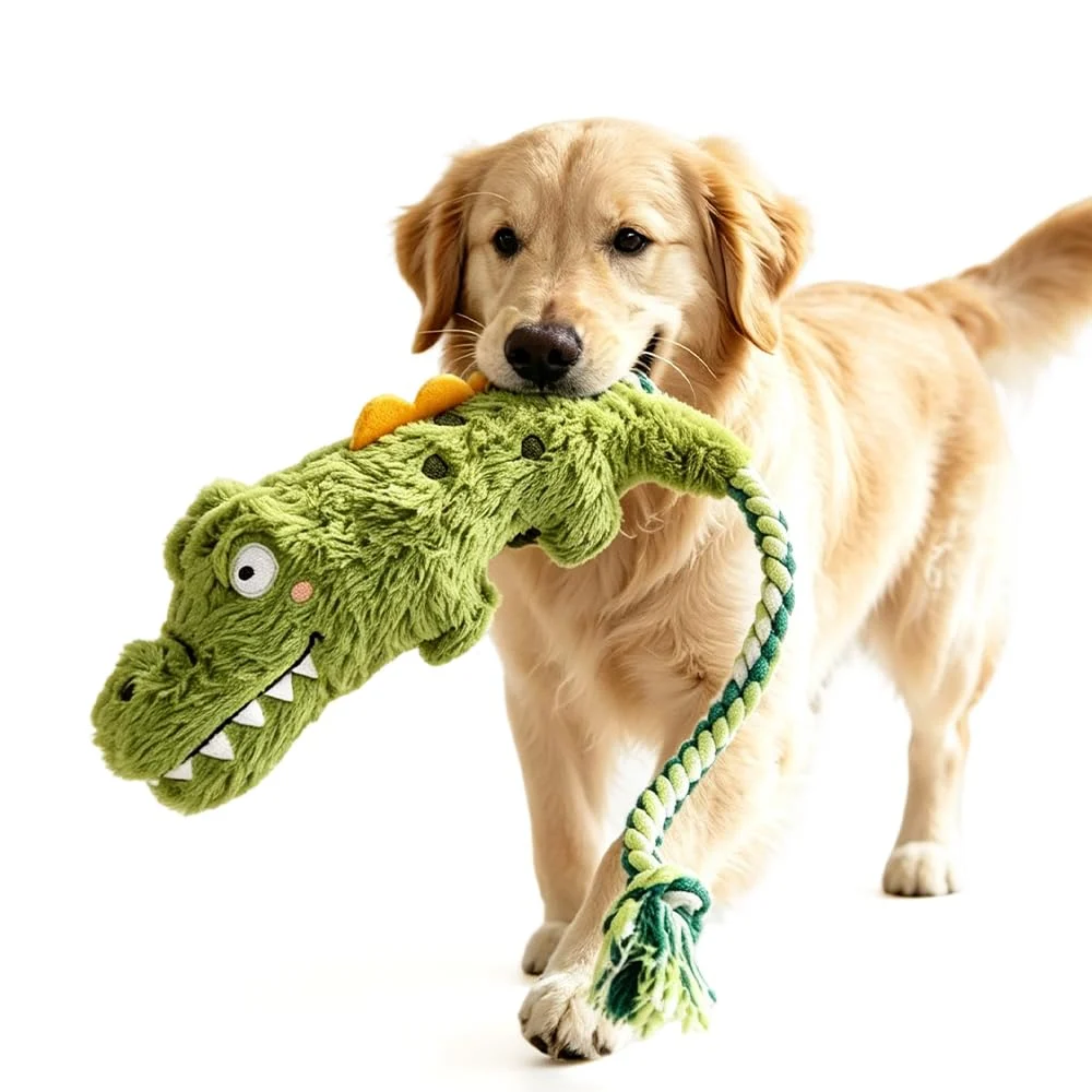 Fun Knotty Crocodile Dog Chew Toy For Interactive Play Cotton Rope And Squeaky Plush,… — image 5