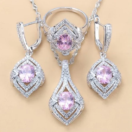 Gem-inlaid Pendant Earrings Necklace Ring Ladies Three-piece Set — image 4