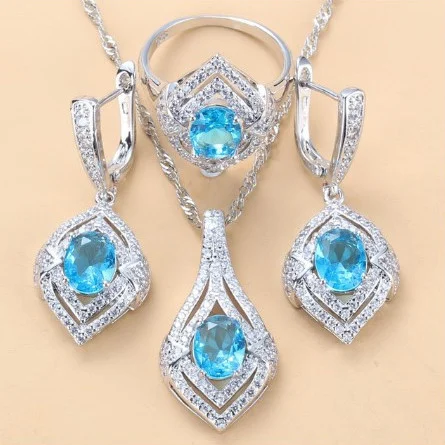 Gem-inlaid Pendant Earrings Necklace Ring Ladies Three-piece Set — image 6