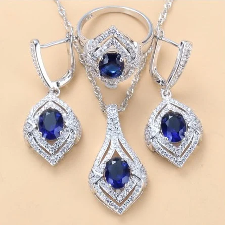 Gem-inlaid Pendant Earrings Necklace Ring Ladies Three-piece Set — image 5