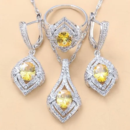 Gem-inlaid Pendant Earrings Necklace Ring Ladies Three-piece Set — variant image