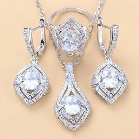 Gem-inlaid Pendant Earrings Necklace Ring Ladies Three-piece Set — variant image