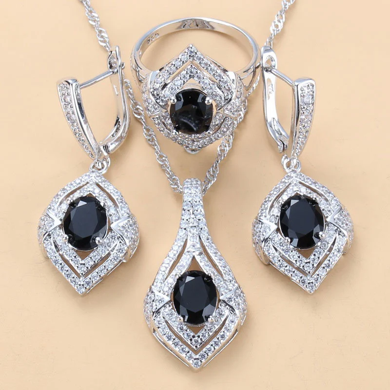 Gem-inlaid Pendant Earrings Necklace Ring Ladies Three-piece Set — variant image