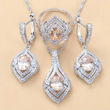Gem-inlaid Pendant Earrings Necklace Ring Ladies Three-piece Set — variant image