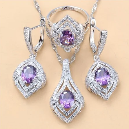 Gem-inlaid Pendant Earrings Necklace Ring Ladies Three-piece Set — image 2