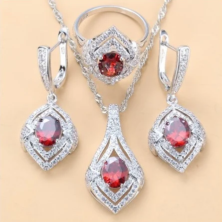Gem-inlaid Pendant Earrings Necklace Ring Ladies Three-piece Set — image 3