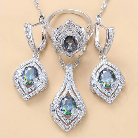 Gem-inlaid Pendant Earrings Necklace Ring Ladies Three-piece Set — image 8