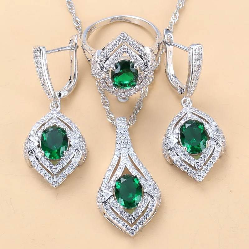Gem-inlaid Pendant Earrings Necklace Ring Ladies Three-piece Set — variant image