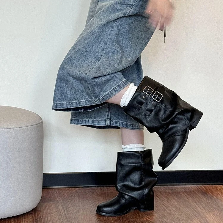 Genuine Leather Black Chunky-sole Ankle Boots — image 5