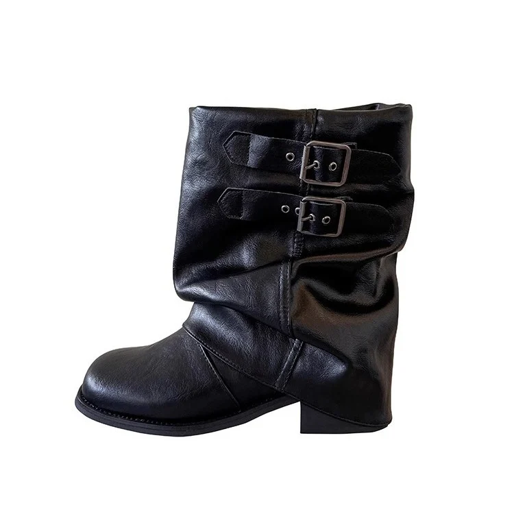 Genuine Leather Black Chunky-sole Ankle Boots — image 6