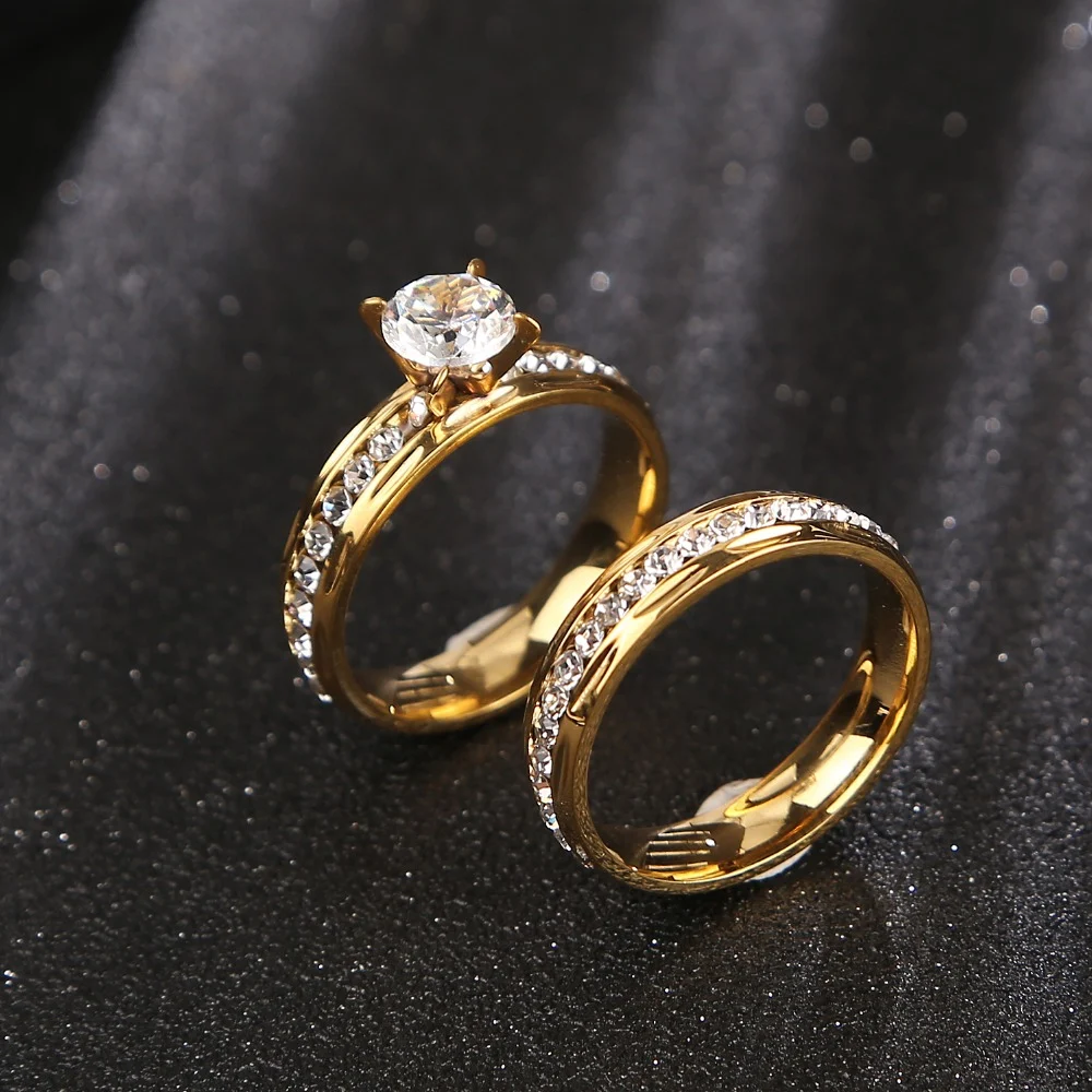 Gold Wedding Rings Stainless Steel Engagement Ring For Women — image 3