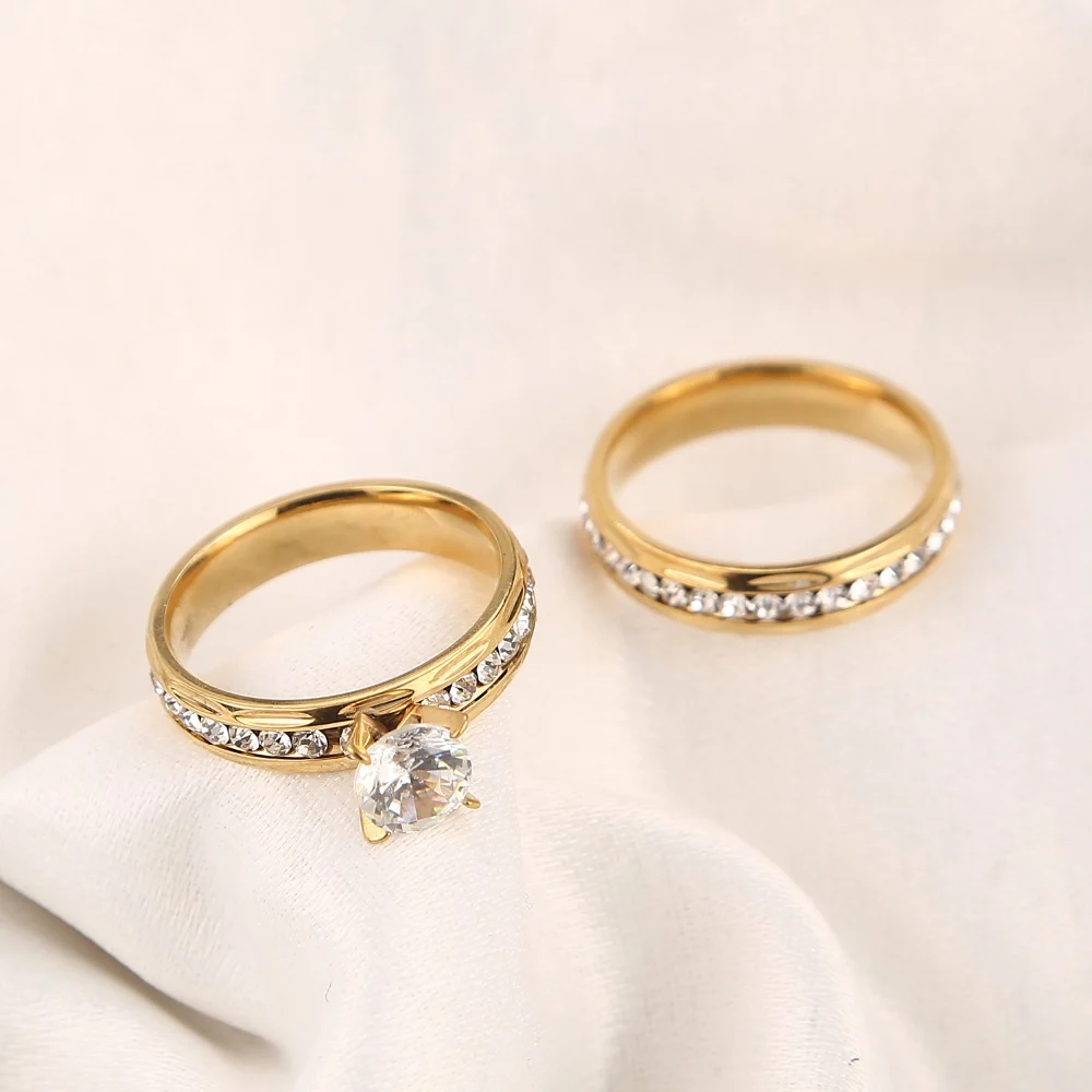 Gold Wedding Rings Stainless Steel Engagement Ring For Women — image 2