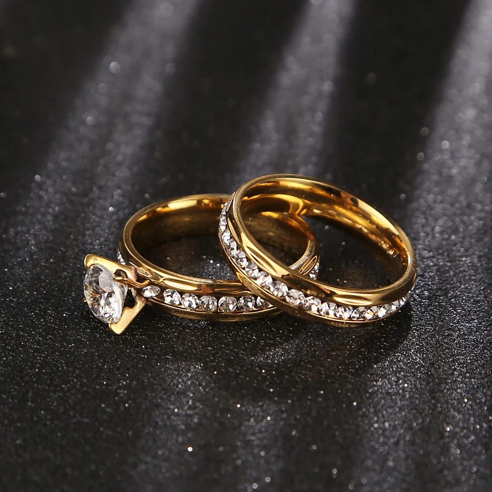 Gold Wedding Rings Stainless Steel Engagement Ring For Women — image 4