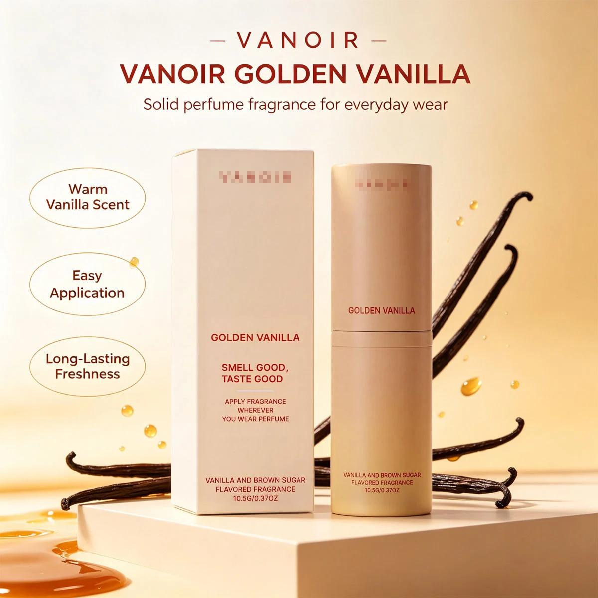 Golden Vanilla-scented Reed Diffuser In A Creamy Brown Hue Enriched With Plant-derived… — image 2
