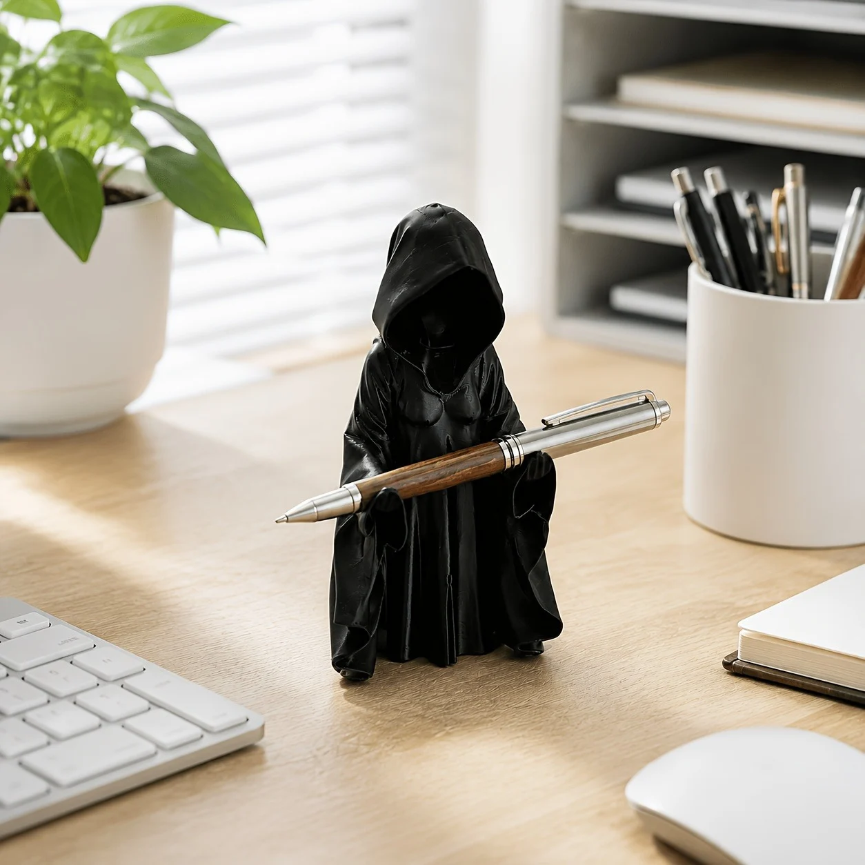 Gothic Hooded Figure Pen Holder, Dark Reaper Style Desk Organizer For Pens And Pencils… — image 6