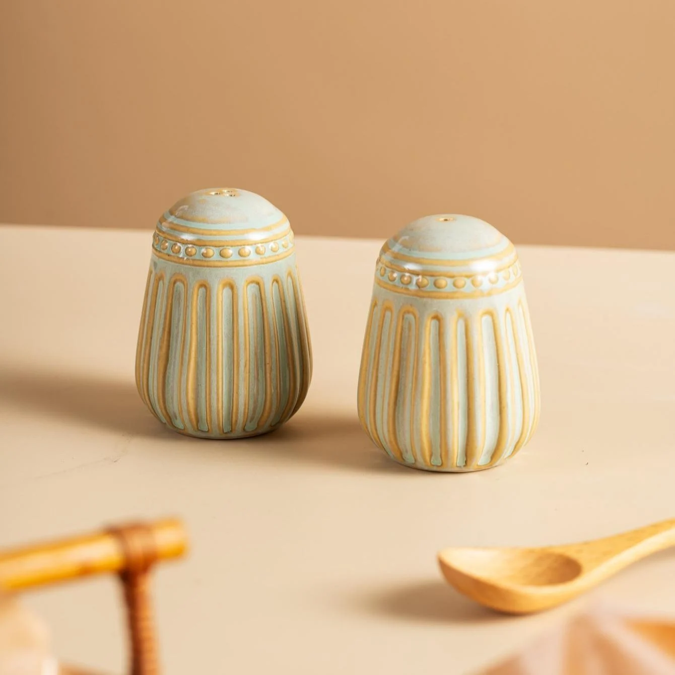 Green-striped Simple And Elegant Kiln-change Ceramic Seasoning Bottle — image 7