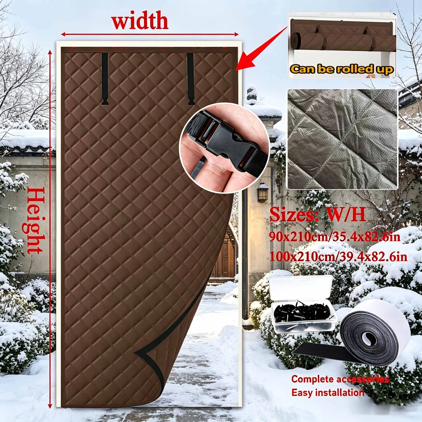 Grey Diamond Grid Quilted Thick Cotton Thermal Insulated Door Curtain, Wind Sound Dust… — image 12