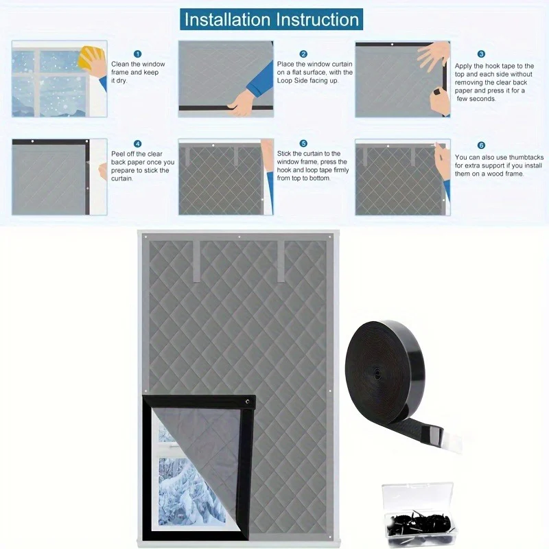 Grey Diamond Grid Quilted Thick Cotton Thermal Insulated Door Curtain, Wind Sound Dust… — image 3