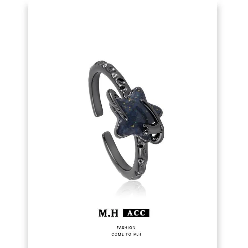 Gun-black Five-pointed Star Womens Adjustable Index Finger Ring — image 5
