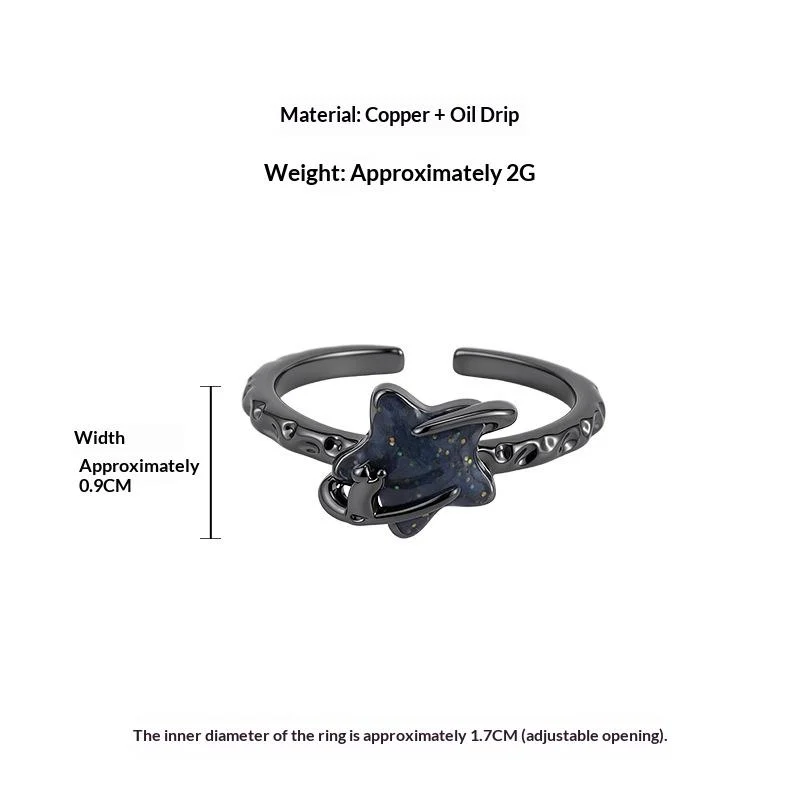 Gun-black Five-pointed Star Womens Adjustable Index Finger Ring — image 4