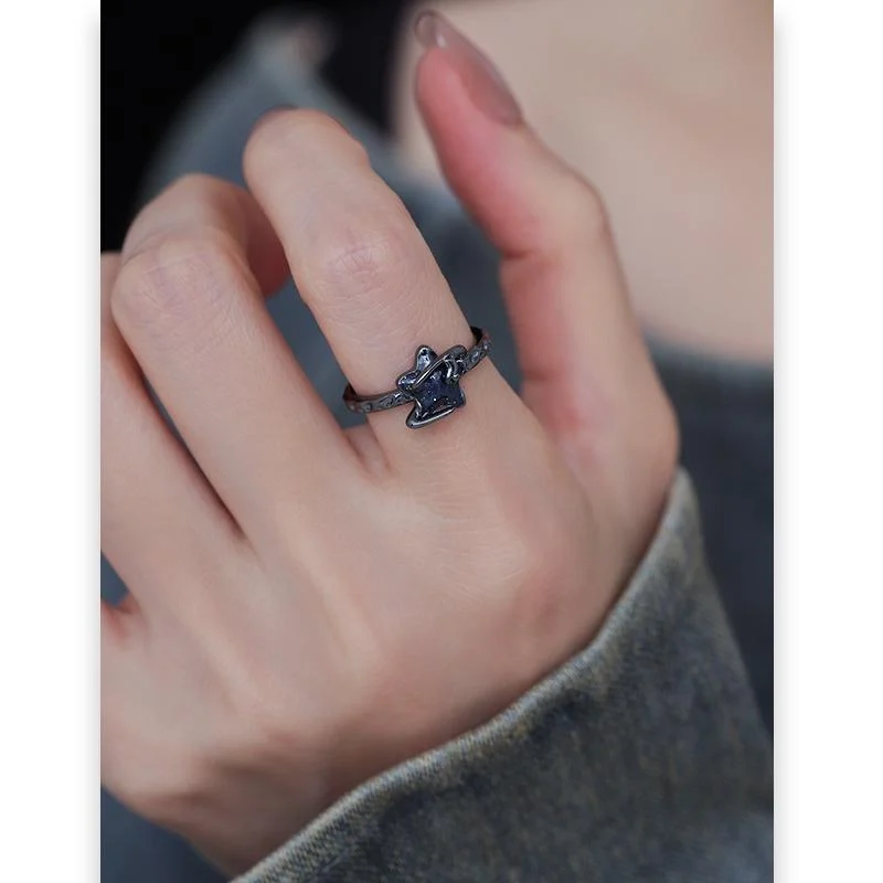 Gun-black Five-pointed Star Womens Adjustable Index Finger Ring — image 3
