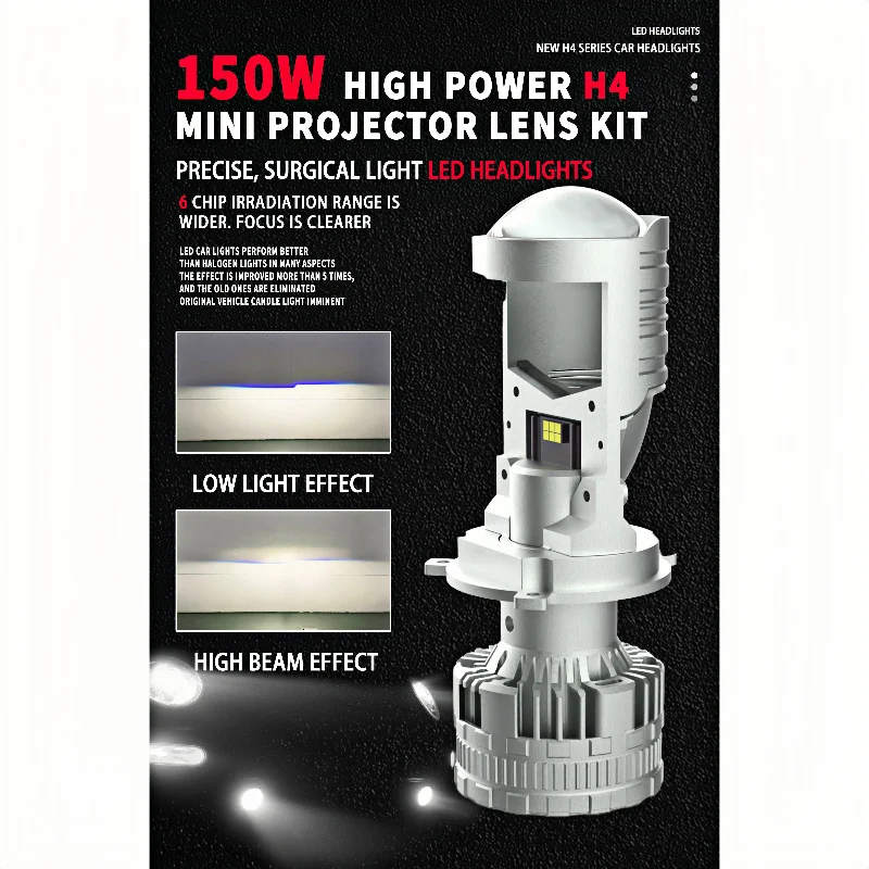 H4 LED Headlight Bulb With Projector Lens T80 80W High Low Beam Integrated End Auto… — image 2