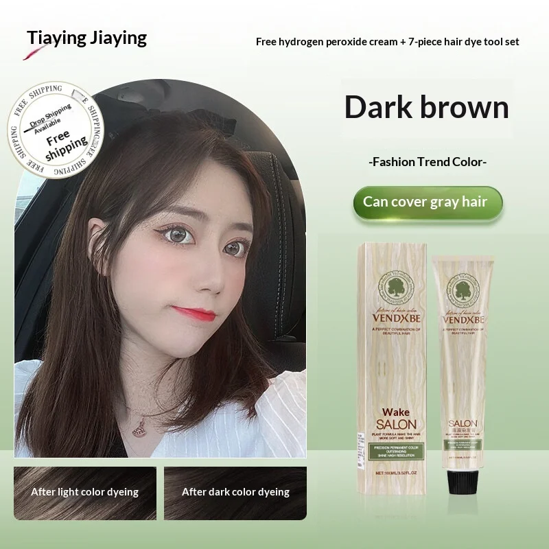 Hair Dye Cream Dark Brown Shade Covers Gray Plant-based Colorant — image 3