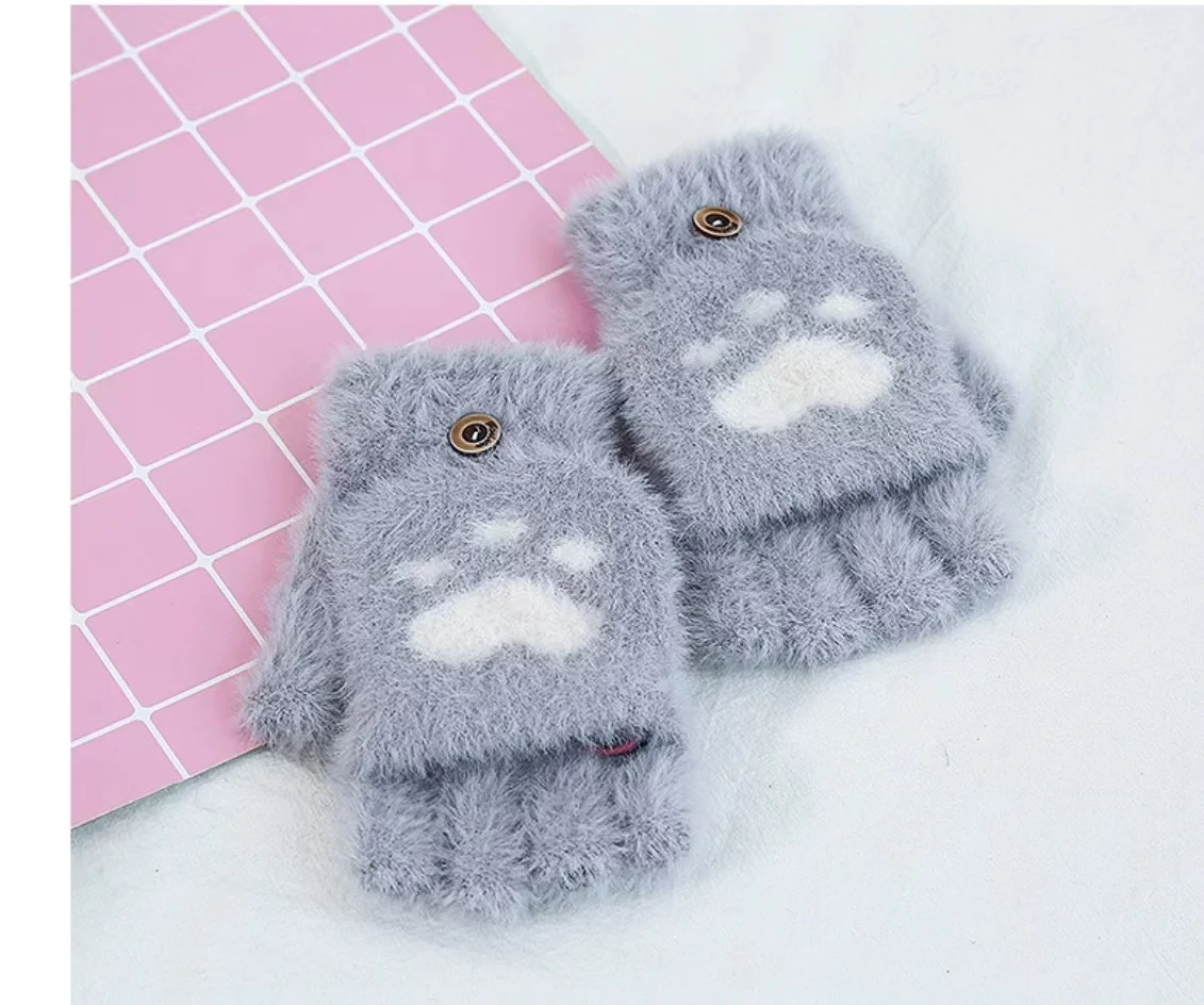 Half-finger Knitted Warm Cat-claw Gloves — variant image