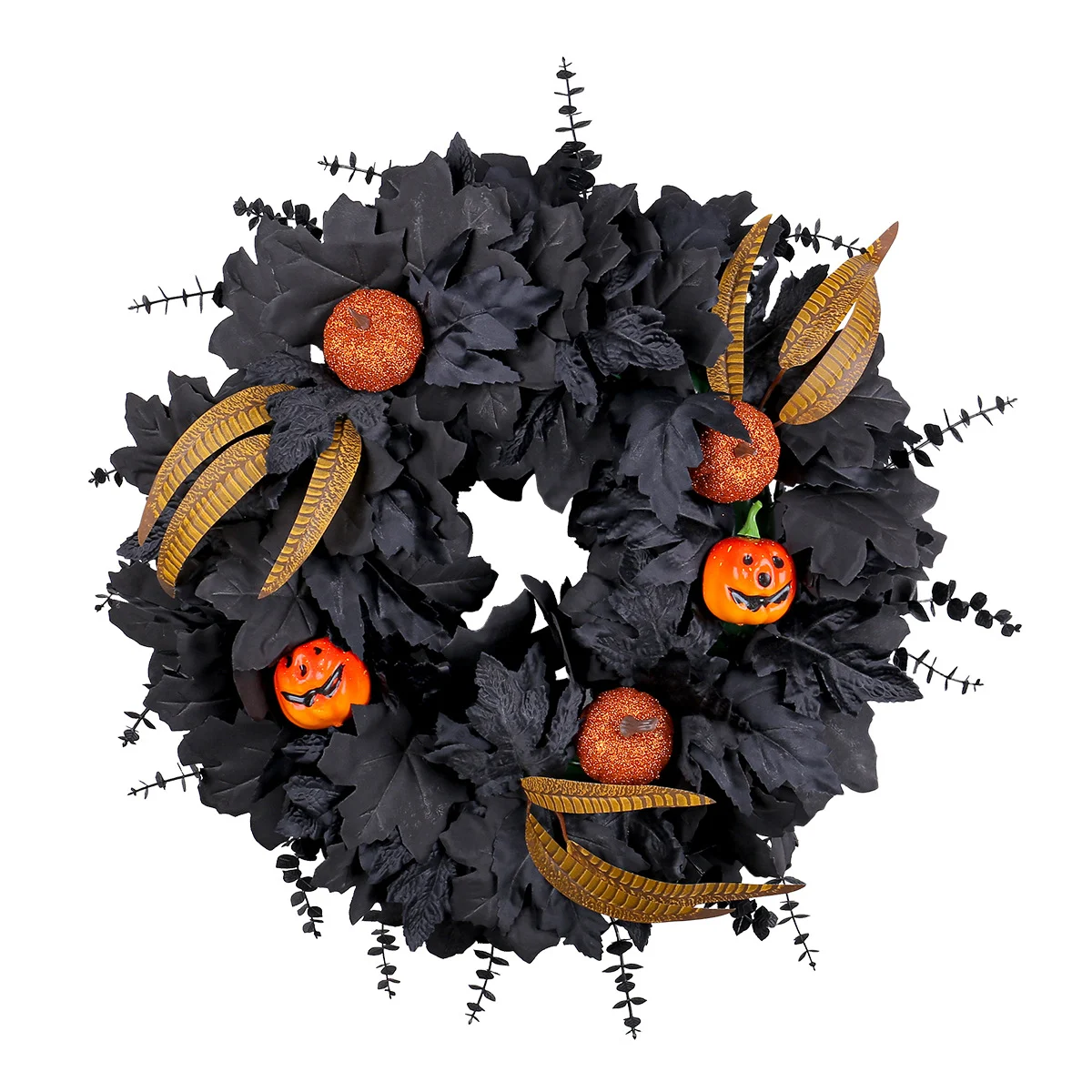 Halloween Black Maple Leaf Wreath Door Hanging Ghost Festival Party Simulation Pumpkin… — image 2