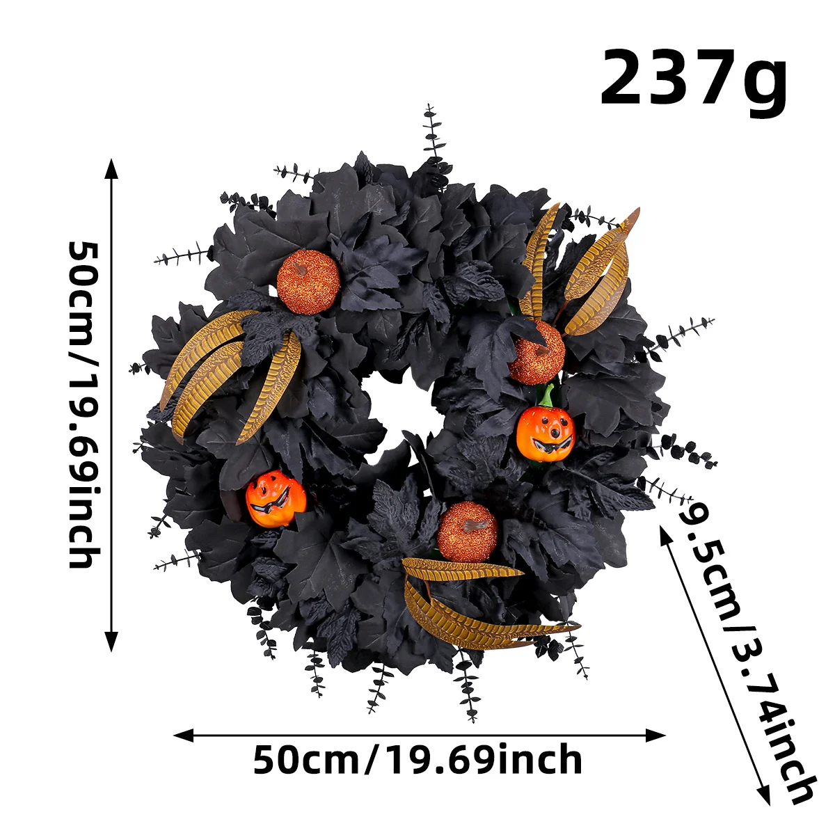 Halloween Black Maple Leaf Wreath Door Hanging Ghost Festival Party Simulation Pumpkin… — image 3