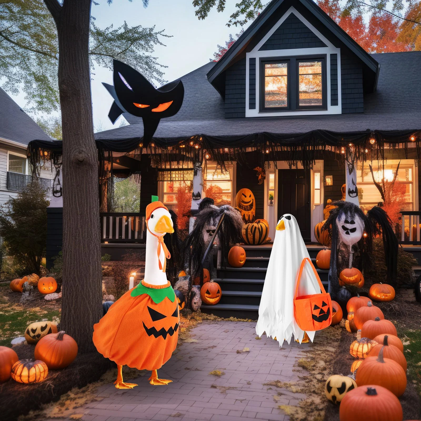 Halloween Fall Porch Goose Outfit, 23in Lawn Cloth Ghost Pumpkin Costume For Goose,… — image 8