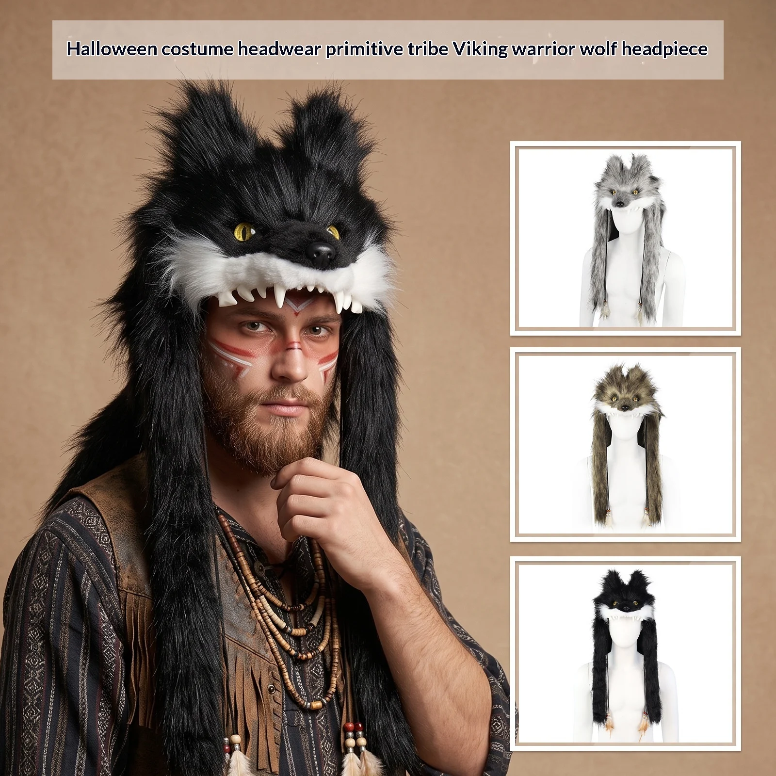 Halloween Faux Fur Wolf Head Hat Accessory — image 7
