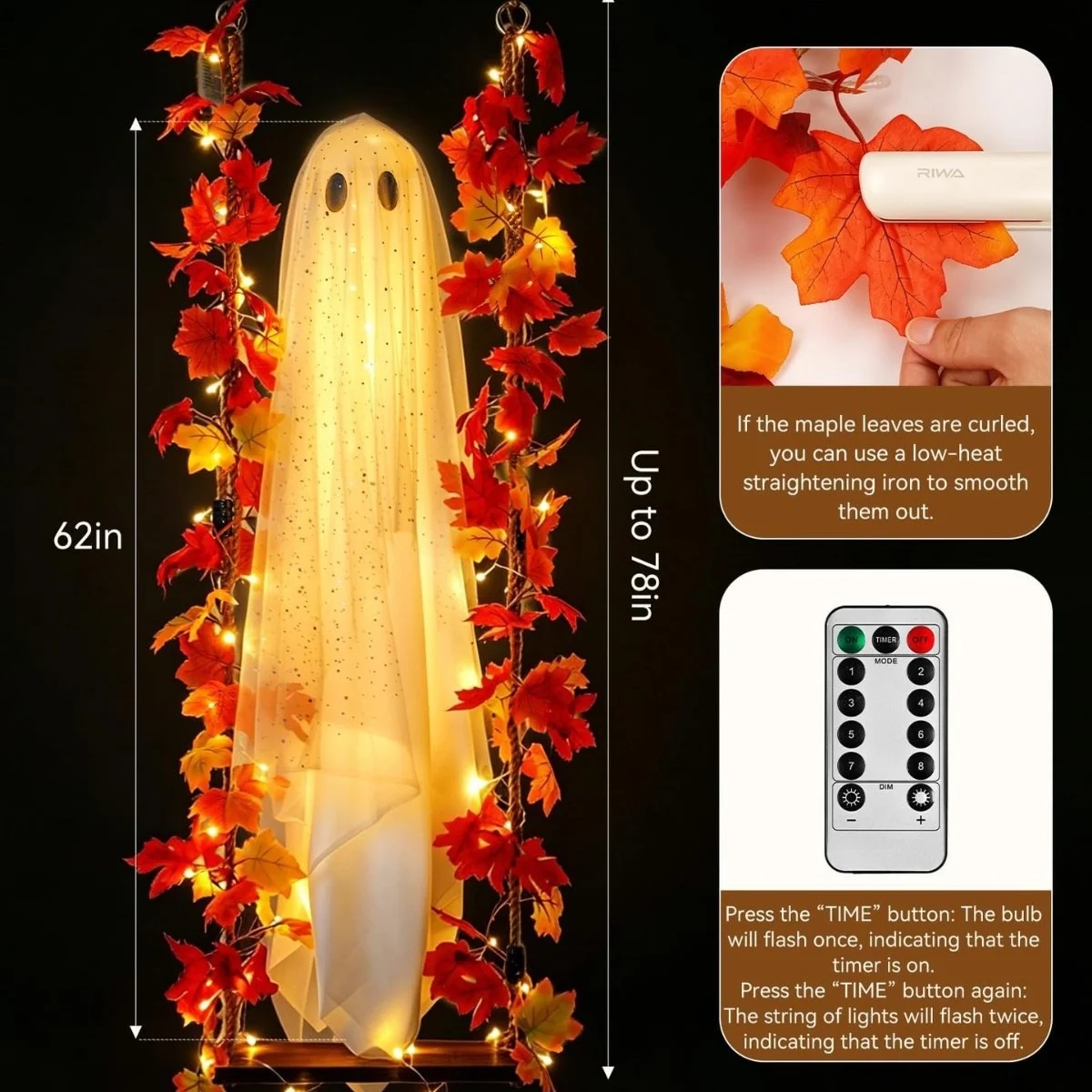 Halloween Indoor And Outdoor Large Hanging Maple-leaf Swing Ghost Decoration — image 5