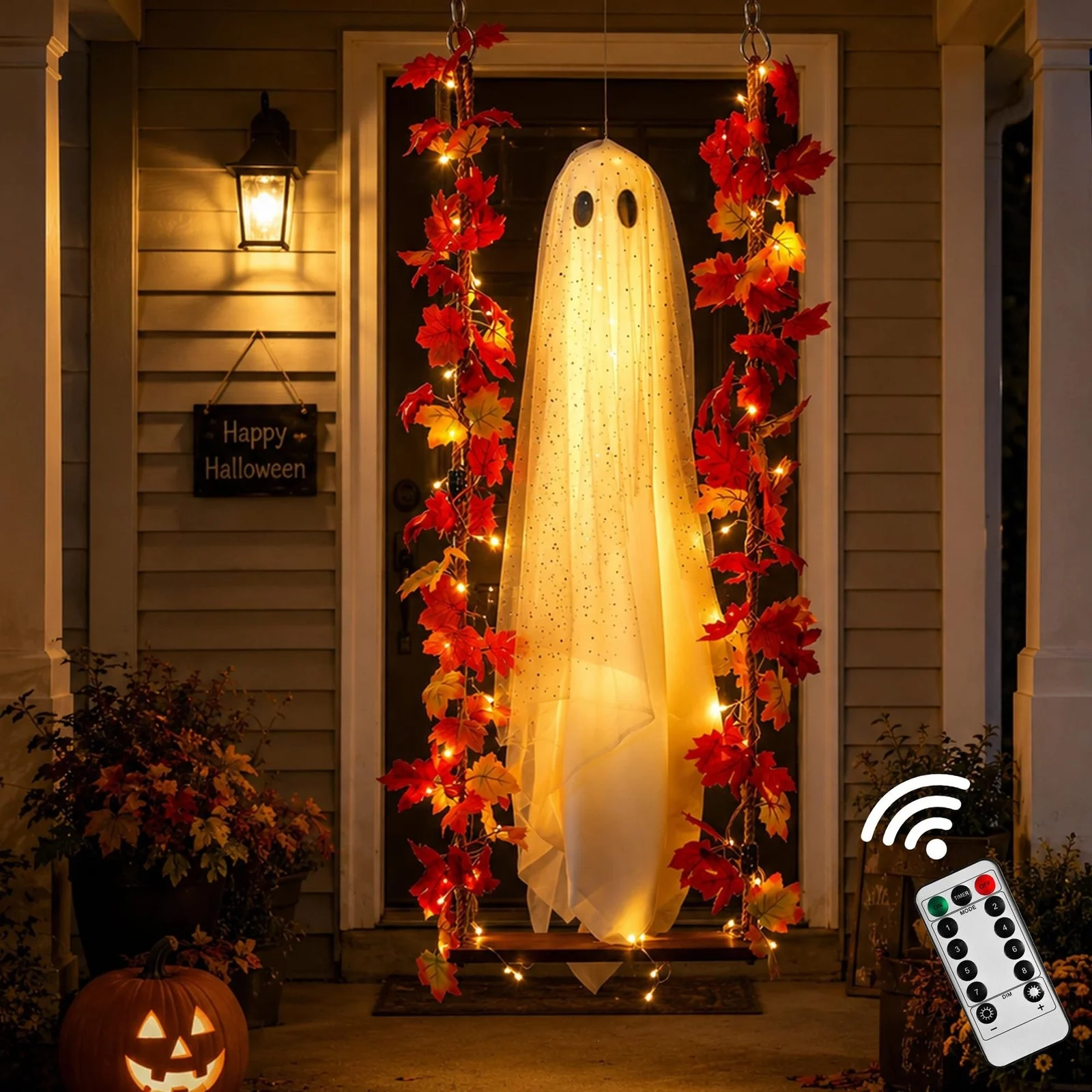 Halloween Indoor And Outdoor Large Hanging Maple-leaf Swing Ghost Decoration — image 3