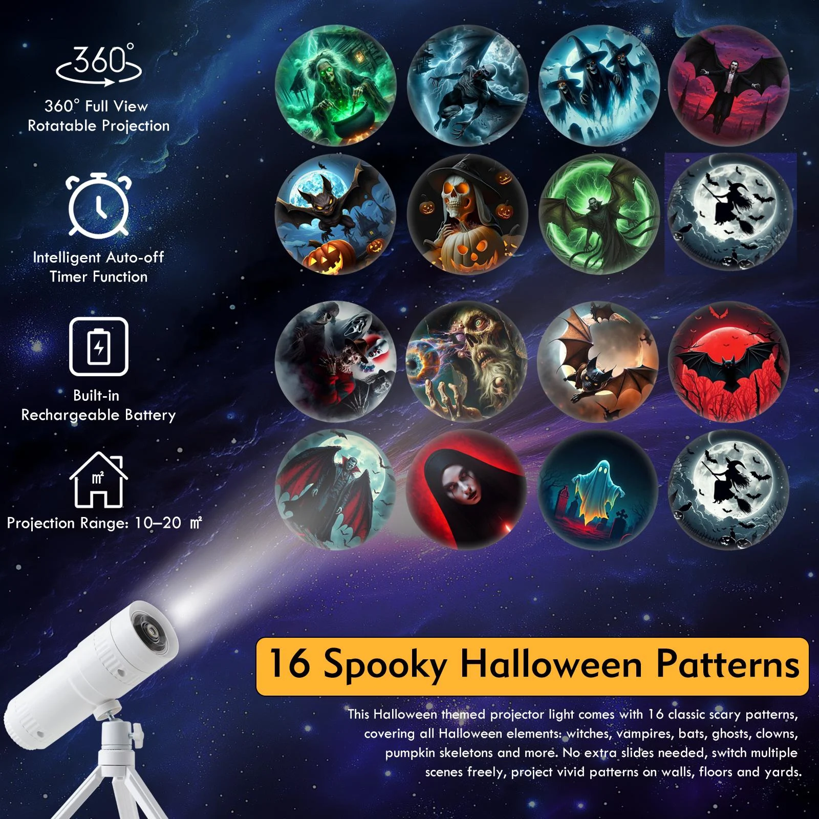 Halloween LED Projector Light, Telescope Shape Built In Battery Lamp With 16 Patterns,… — image 4